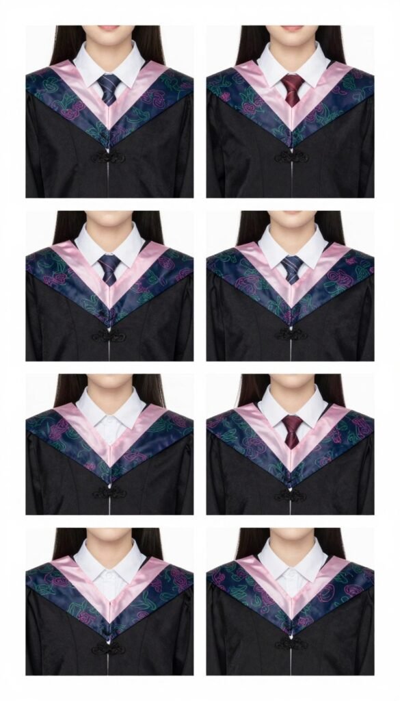 Graduate showing how different necklines work with graduation gowns