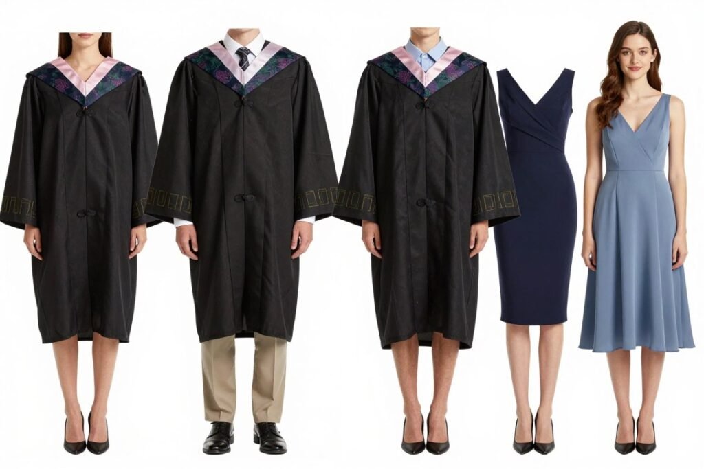 Graduation gown compatibility with different dress styles