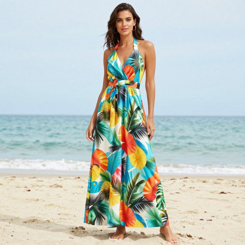 Halter neck maxi dress in vibrant summer print