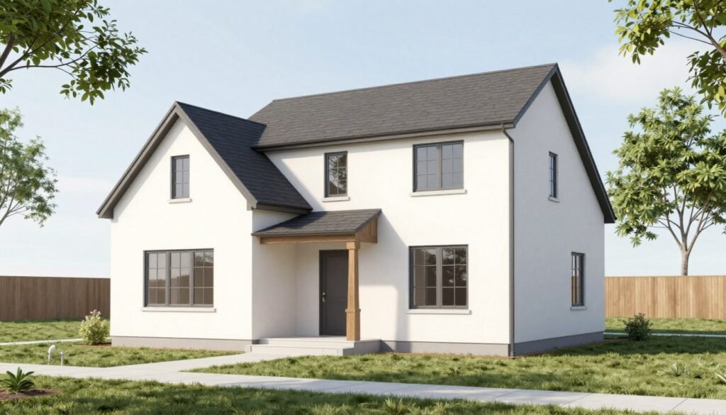 House with clearly defined expansion area marked for future addition