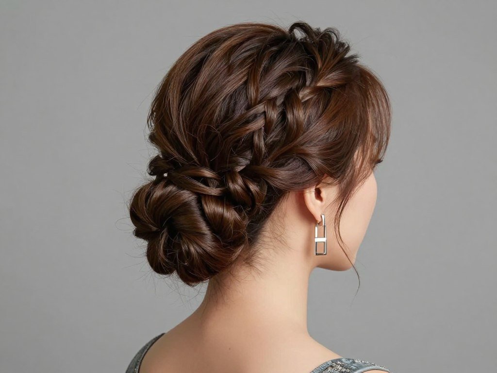 Knotted updo wedding guest hairstyle with volume