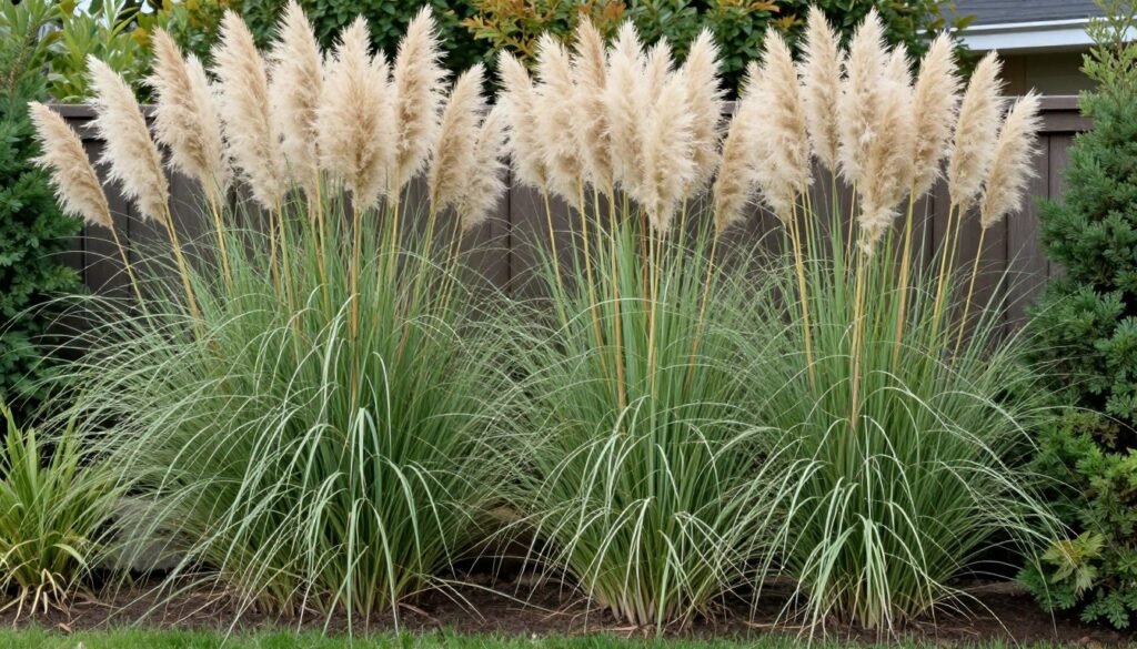 Living privacy fence made of tall ornamental grasses and shrubs