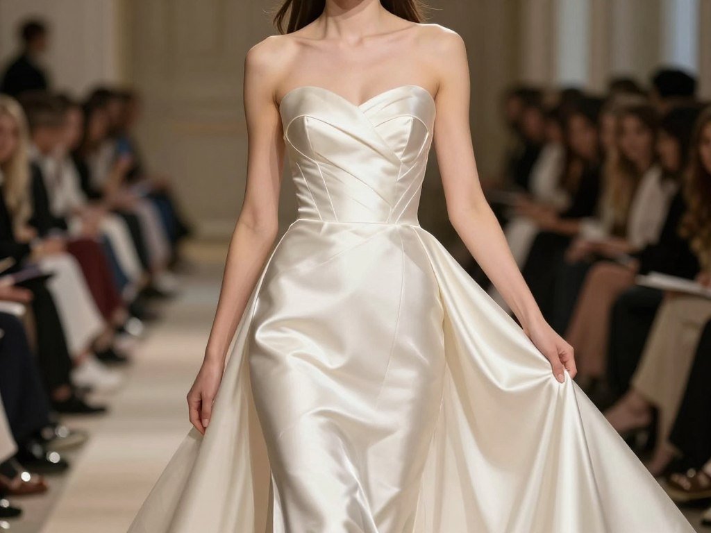 Luxurious satin graduation dress with structured bodice and flowing skirt
