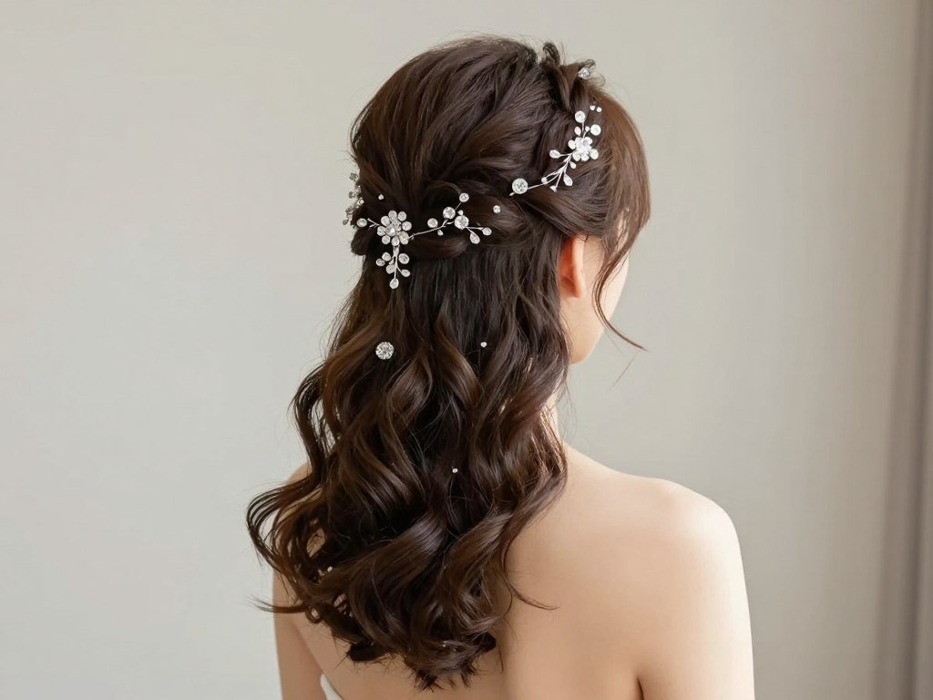 Medium length hair with decorative hairpins