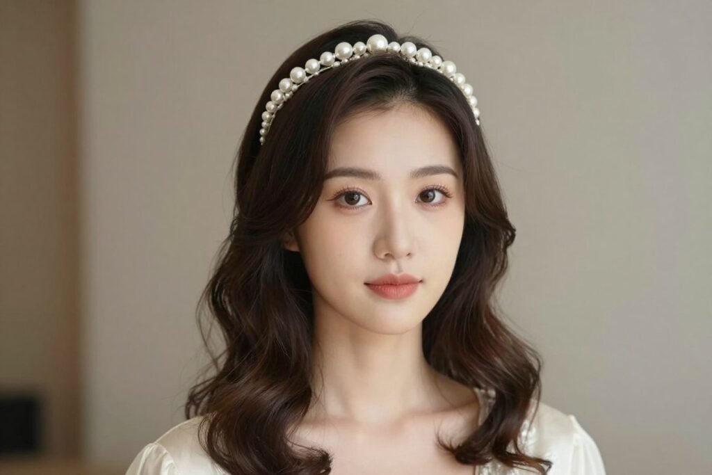 Medium length hair with elegant pearl headband