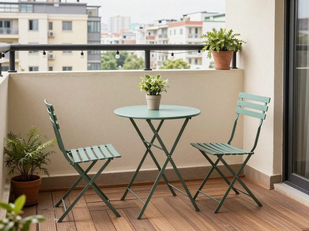 Mini balcony with folding bistro table and chairs