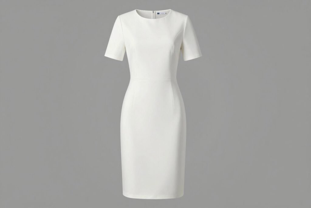 Minimalist white graduation dress with clean lines