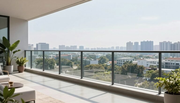 Modern glass balcony railing design with panoramic view