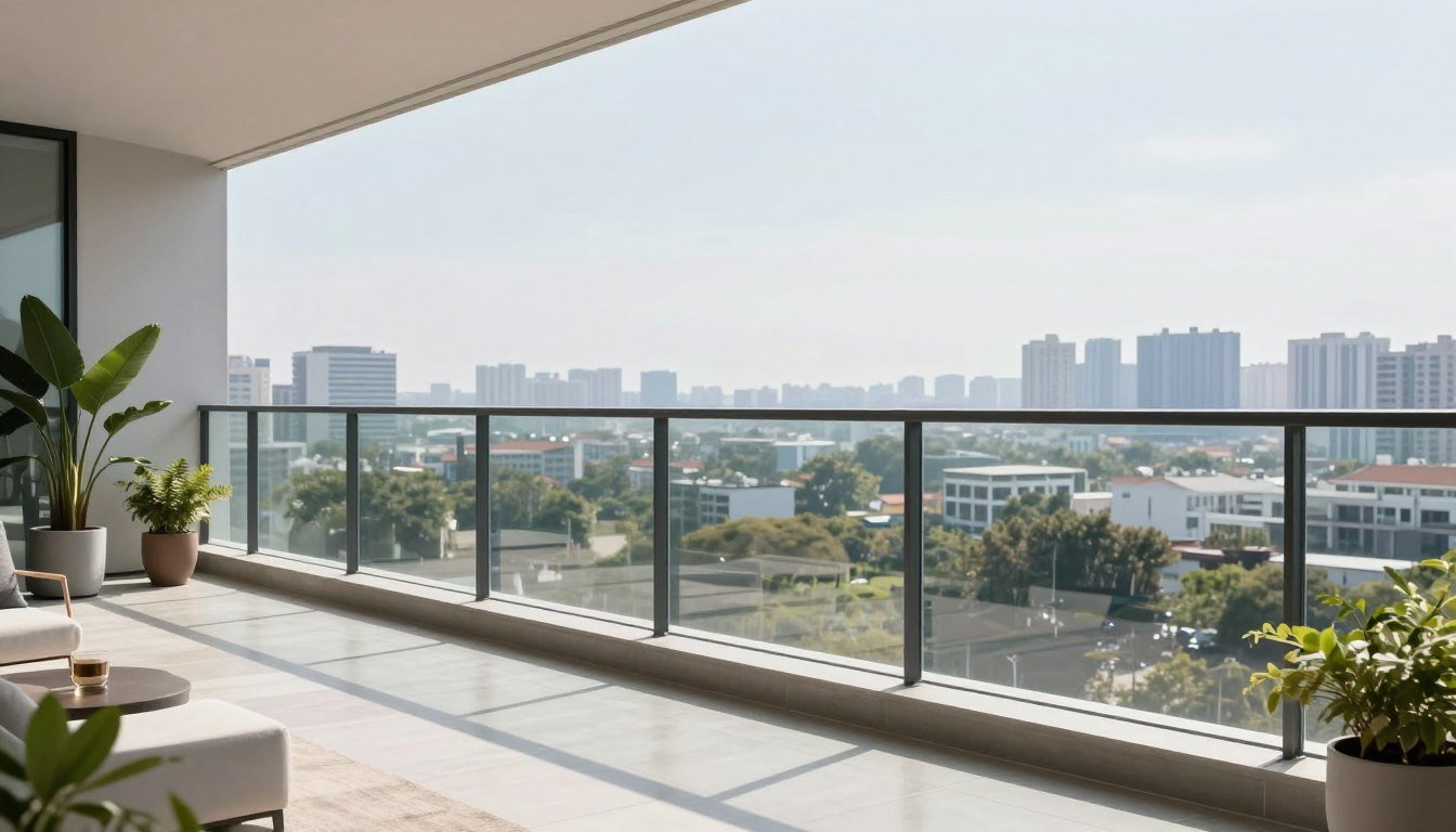 Modern glass balcony railing design with panoramic view
