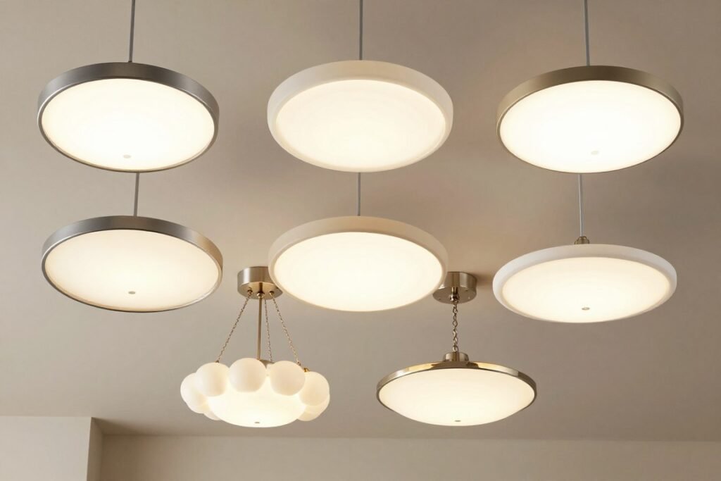Modern kitchen light fixture options including flush mounts and semi-flush designs