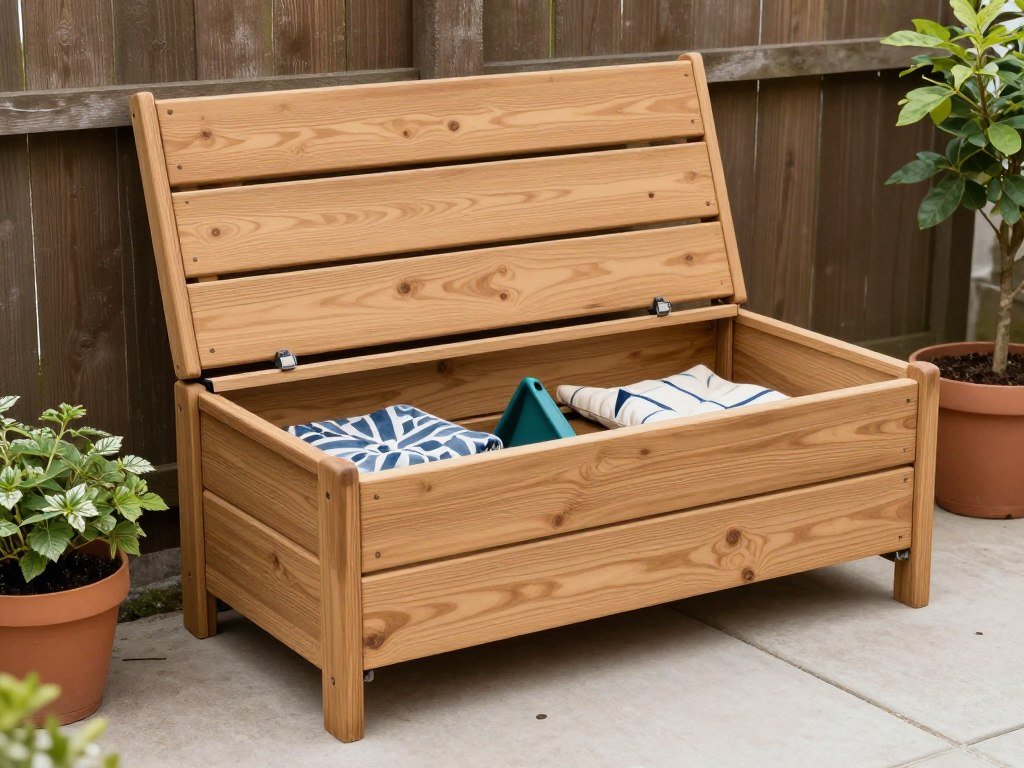 Multi-functional outdoor bench with built-in storage for small backyard on a budget