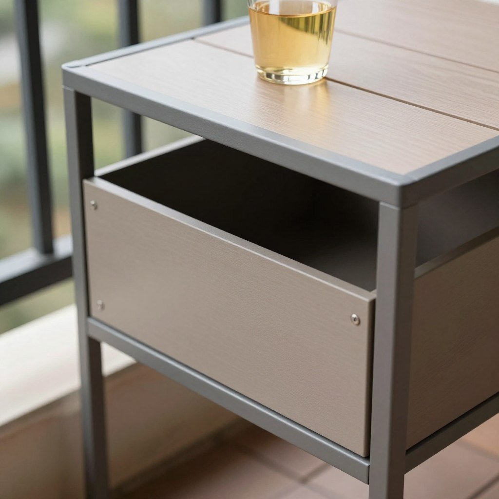 Multi-functional side table with storage on balcony Multi-functional side table with storage on balcony