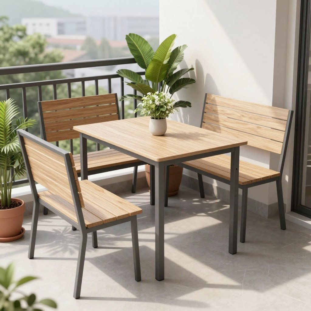 Multi-purpose balcony with convertible furniture