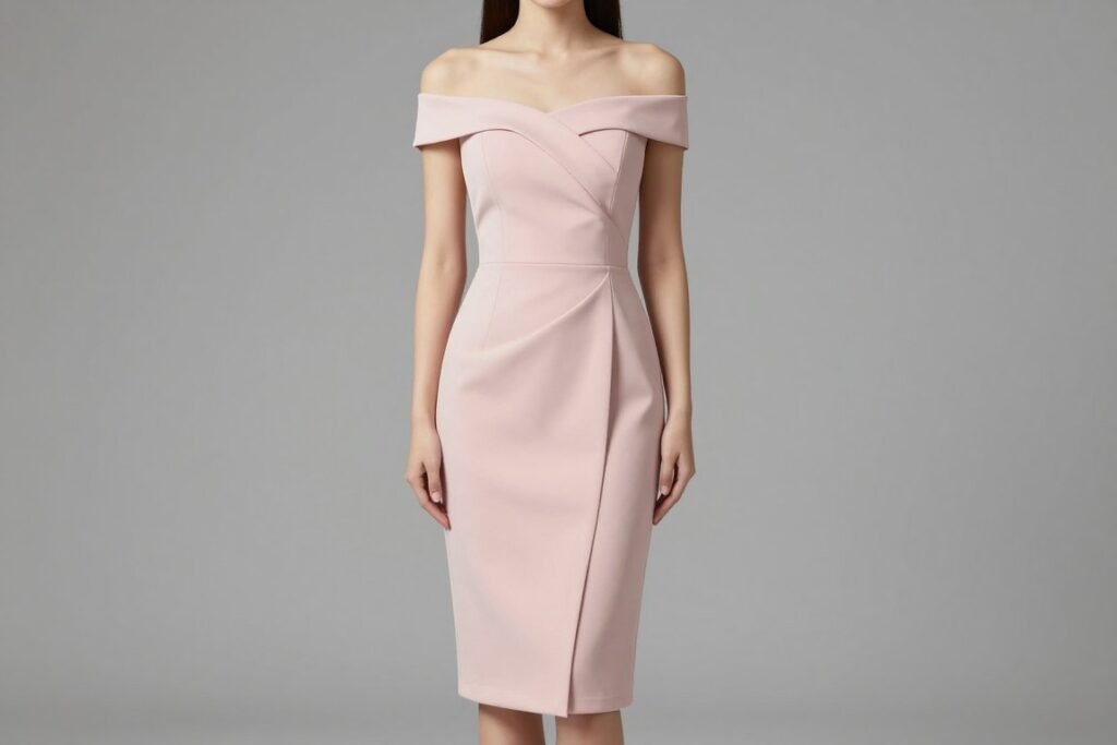 Off-shoulder graduation dress in blush pink