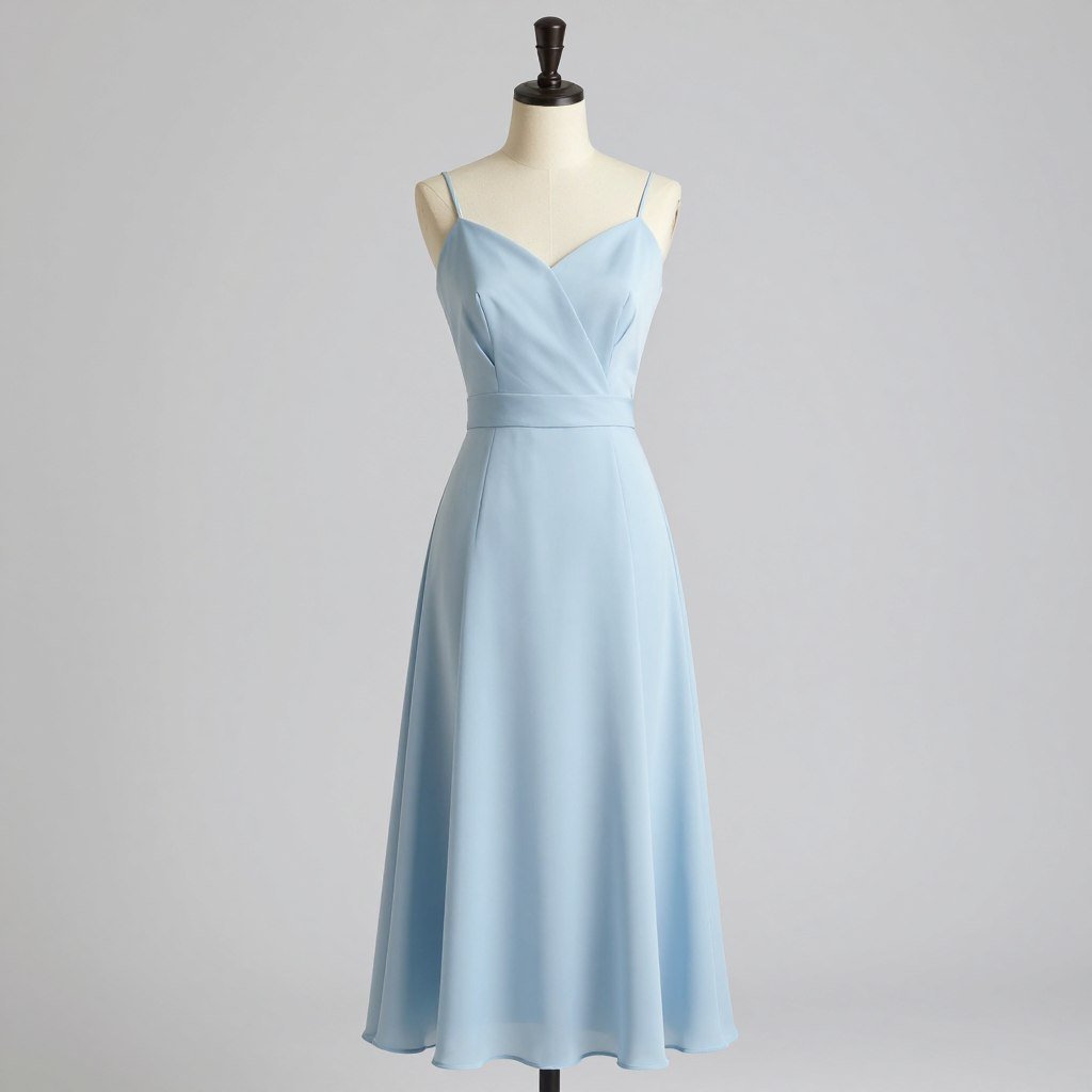Pastel blue spring wedding guest dress on a mannequin Pastel blue spring wedding guest dress on a mannequin