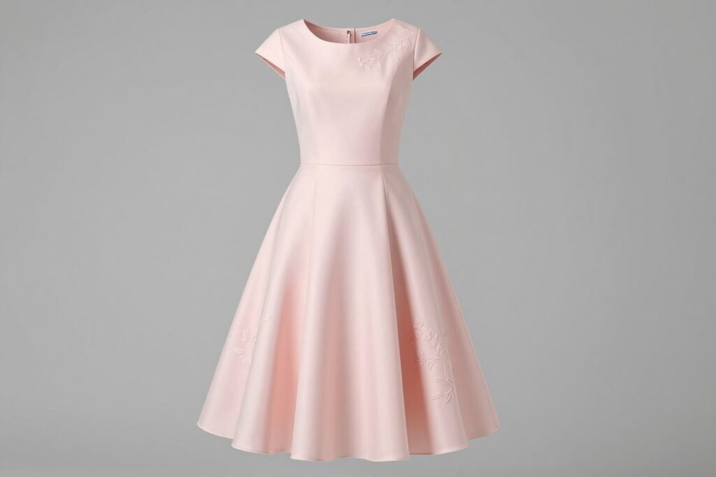 Pastel pink graduation dress with floral details