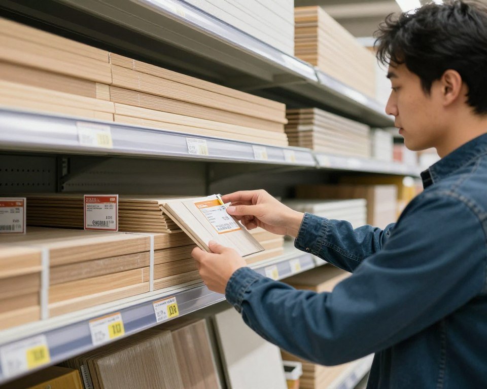 Person comparing building material prices at a discount supplier