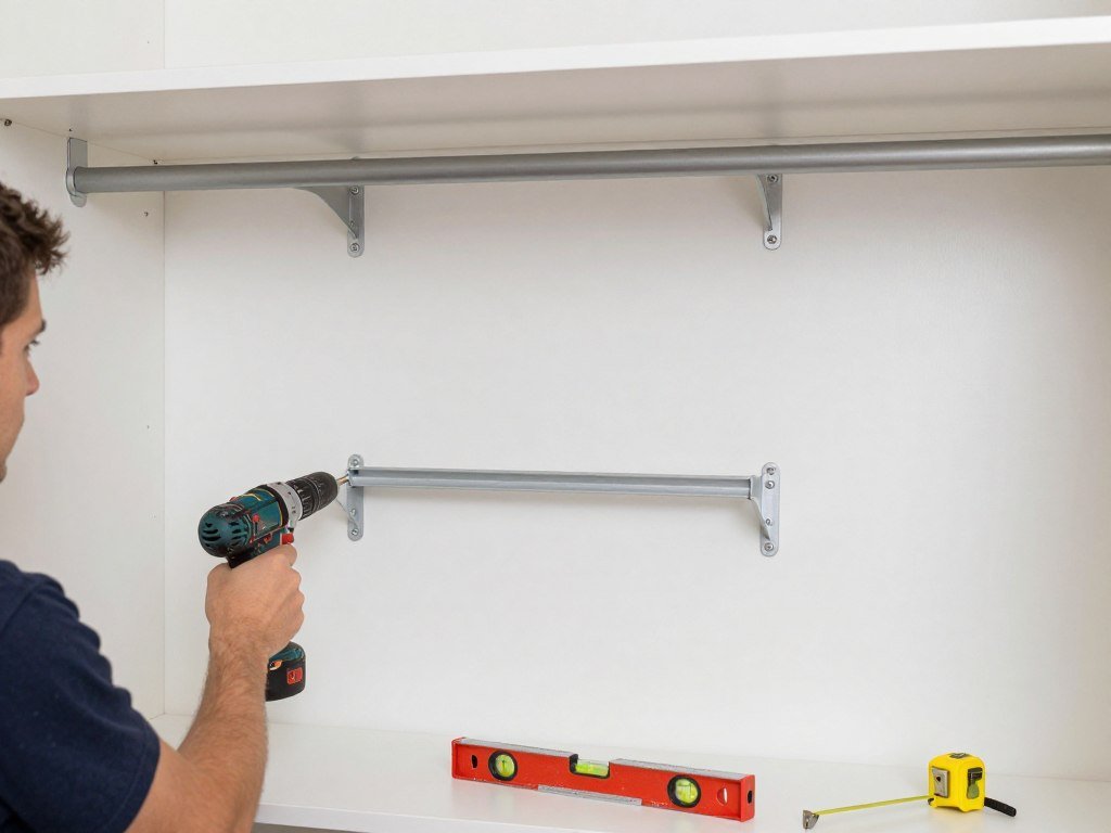 Person installing the basic framework for a DIY walk in closet including support cleats and brackets Person installing the basic framework for a DIY walk in closet including support cleats and brackets