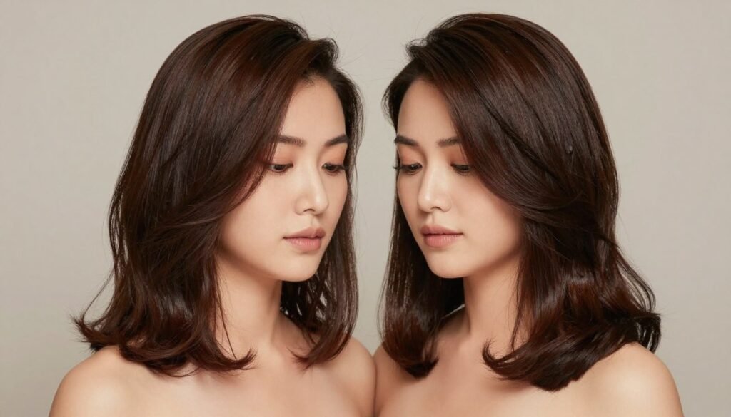 Polished waves with deep side part for medium length hair