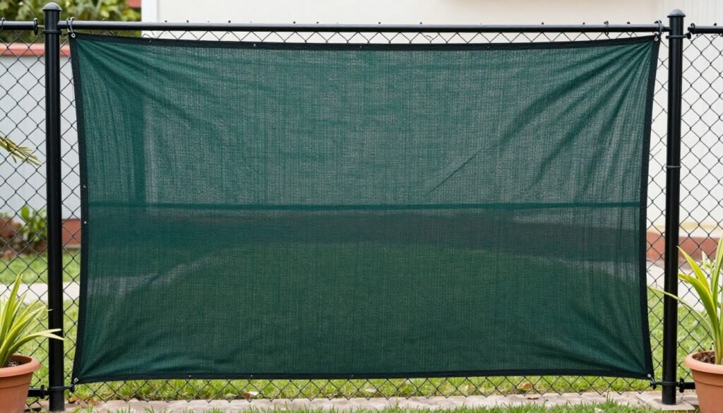 Privacy screen fabric attached to a chain-link fence creating instant privacy