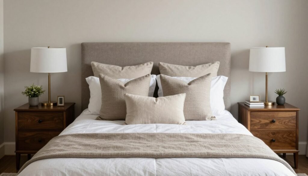 Professionally styled bedroom with balanced proportions and layered textures