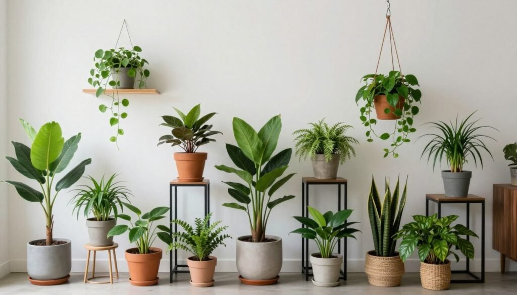 Rental apartment with budget-friendly plant display creating a lush atmosphere
