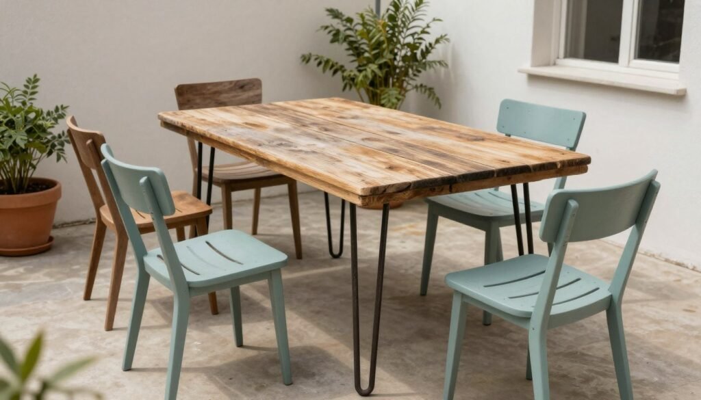 Repurposed door turned into a patio table on a budget