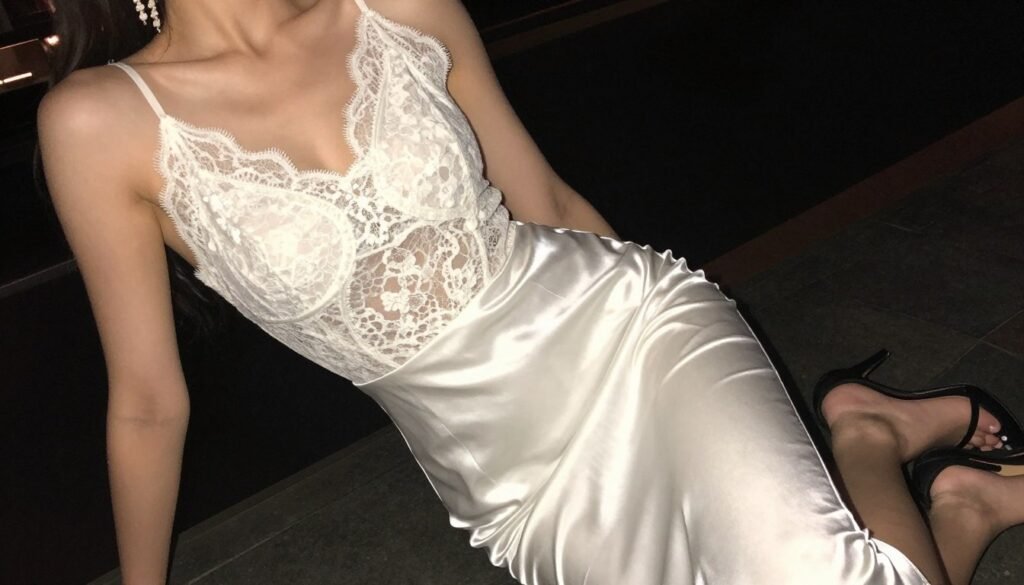 Romantic date night outfit with satin or lace babydoll top