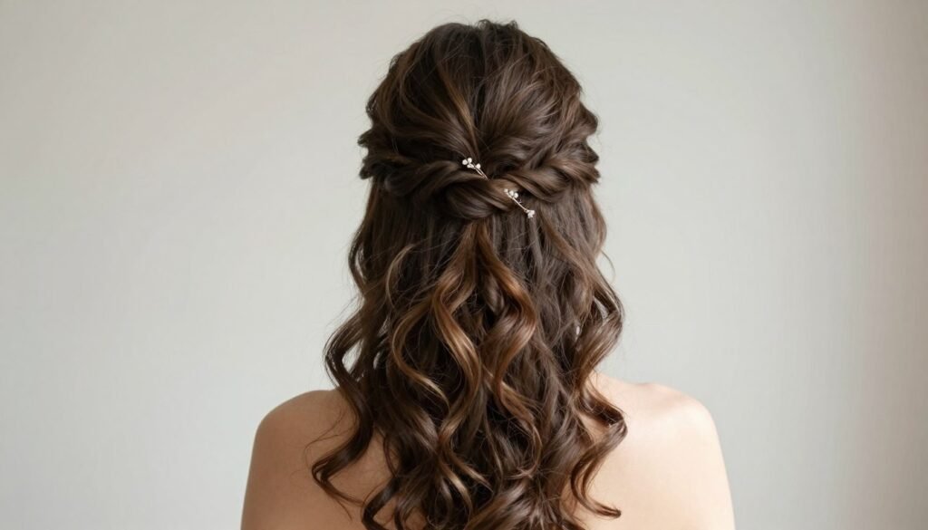 Romantic half-up half-down hairstyle with waves for medium length hair