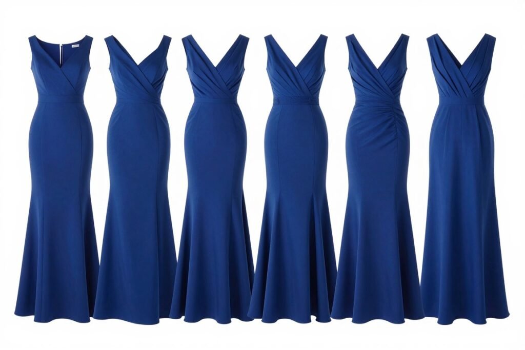 Royal blue wedding guest dresses in different silhouettes