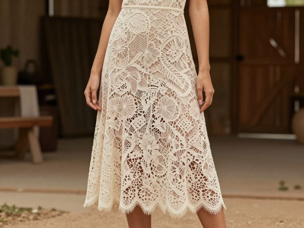 Rustic-chic wedding guest dress in lace with bohemian elements