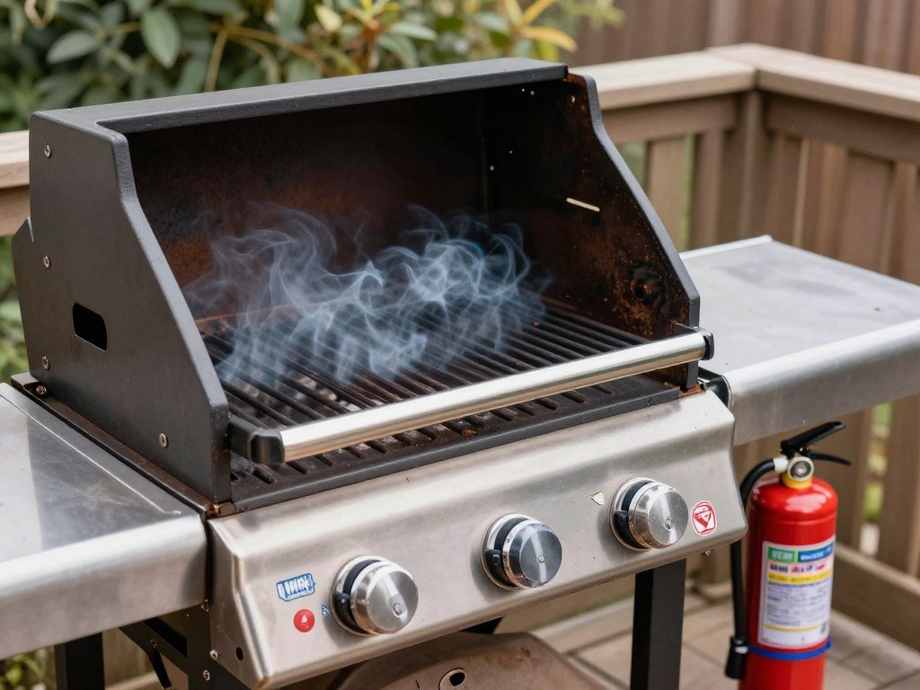 Safety features in outdoor grill area DIY project including heat shields and proper clearance