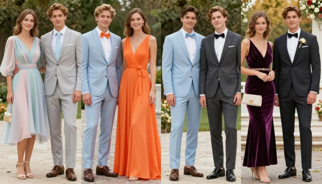 Seasonal cocktail attire for wedding guests across all four seasons