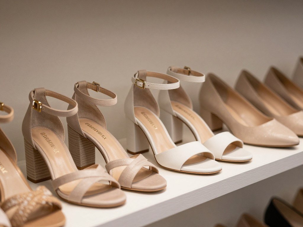 Selection of elegant heels and dressy flats suitable for wedding guest attire