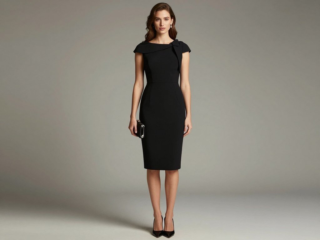 Semi-formal black wedding guest outfit with cocktail-appropriate styling