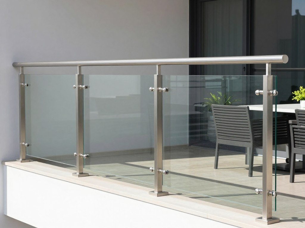 Semi-framed glass balcony railing with stainless steel posts