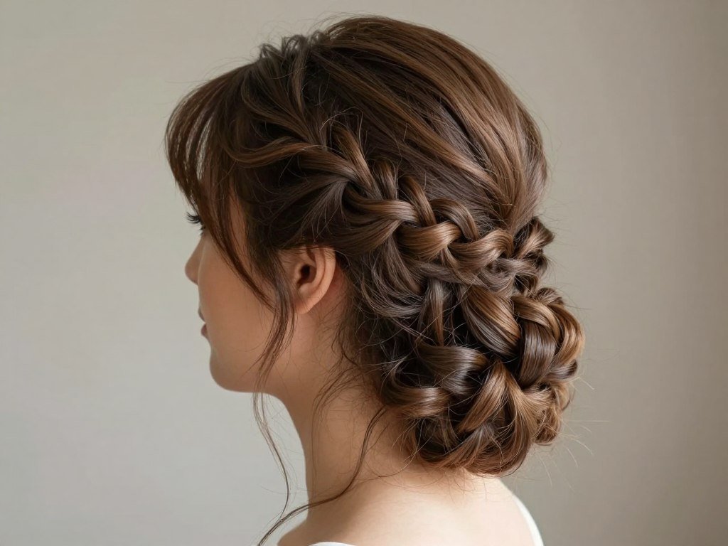Side-swept French braid for medium length hair