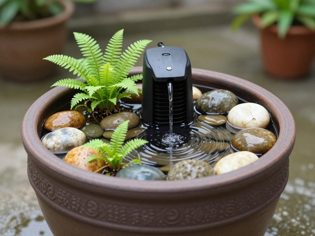 Simple DIY container water feature with water plants