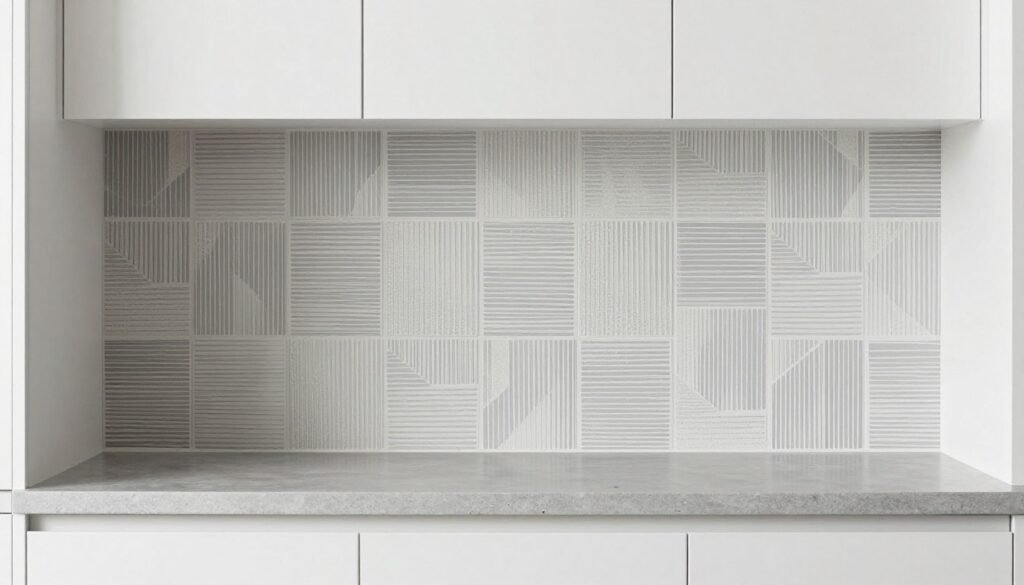 Small kitchen with peel-and-stick backsplash in a modern pattern
