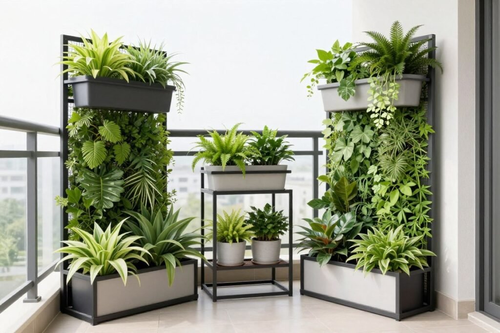 Space-efficient plant arrangements on a small balcony