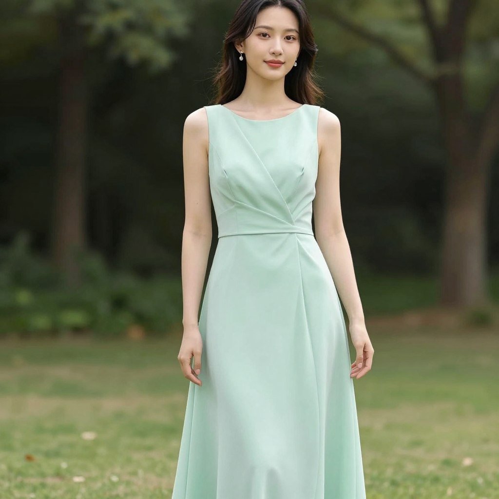 Spring cocktail wedding guest dress in soft pastel color