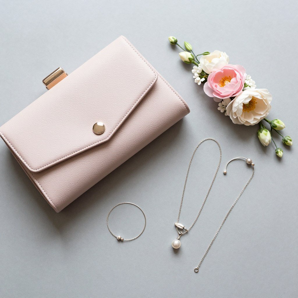 Spring wedding guest accessories including pastel clutch and floral hairpiece Spring wedding guest accessories including pastel clutch and floral hairpiece