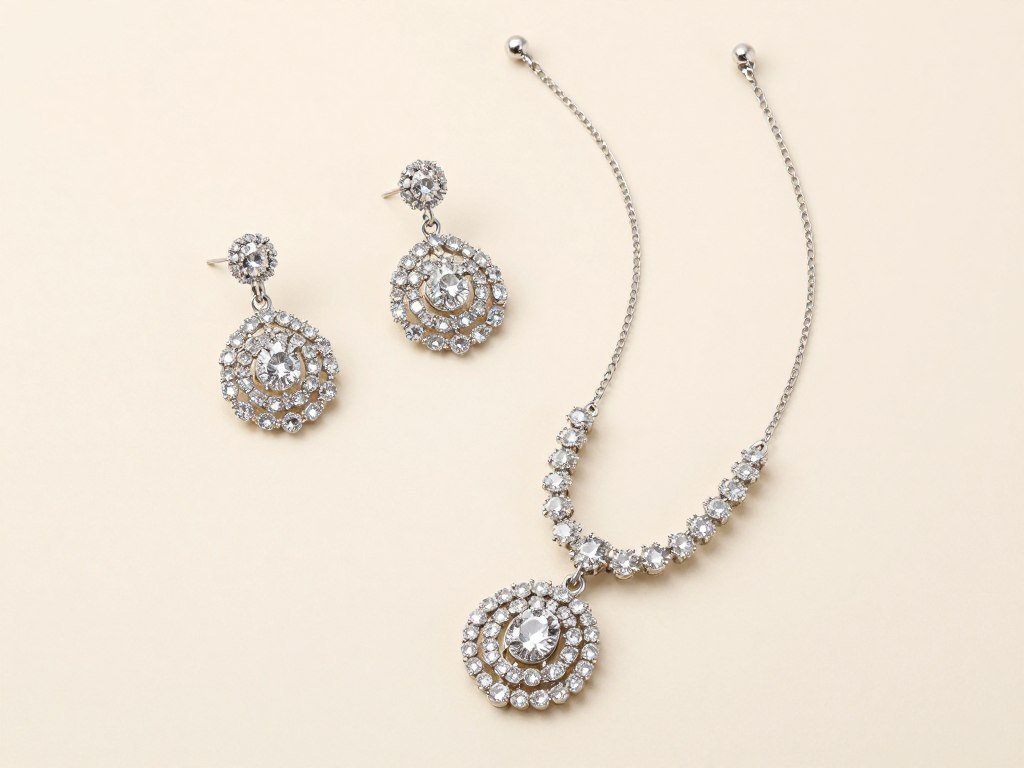 Statement earrings and necklace to accessorize a plus size wedding guest dress
