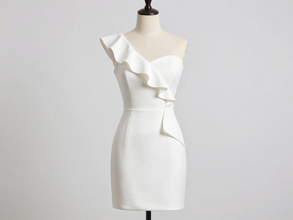 Stylish white mini graduation dress with modern details