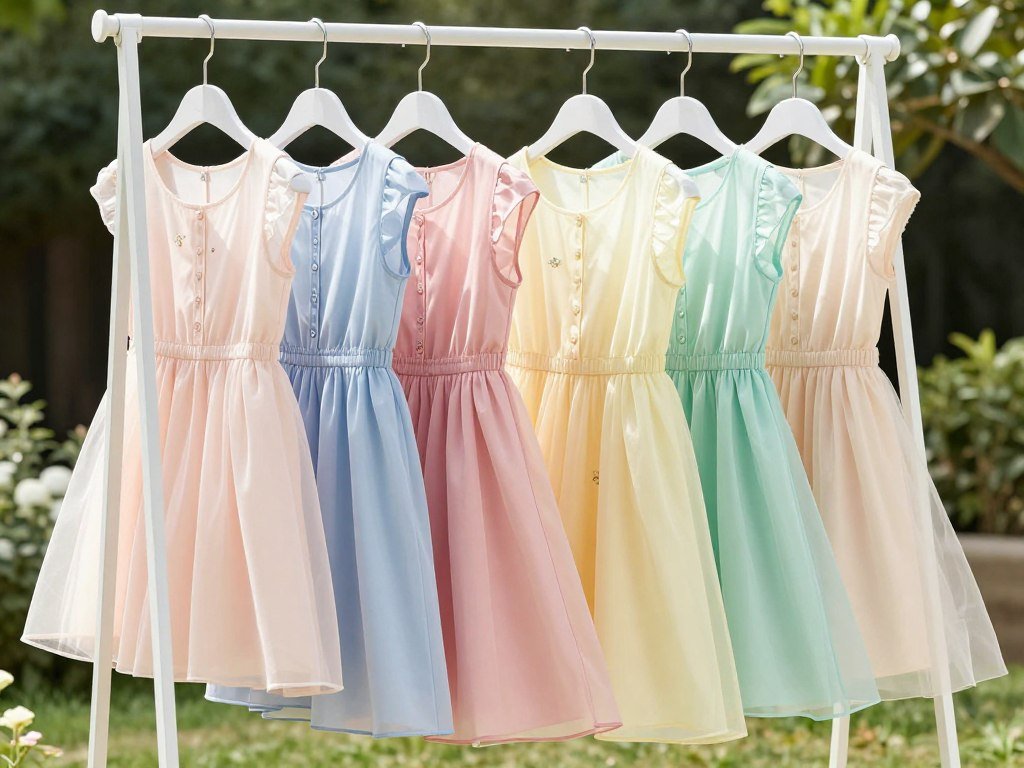 Summer dresses hanging on a clothing rack outdoors