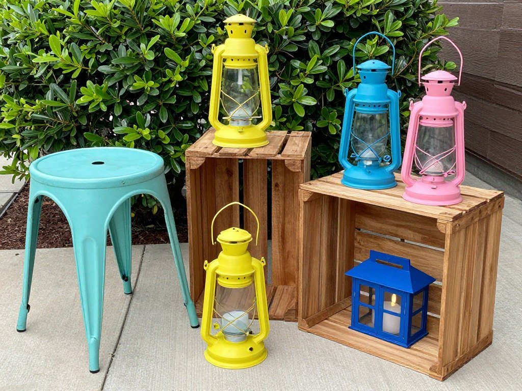Thrifted items repainted for budget patio decor