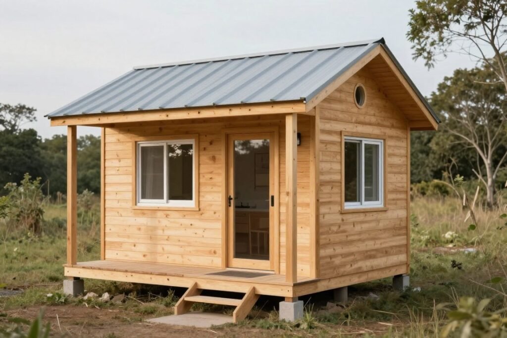 Tiny cabin design under 400 square feet with clever space utilization