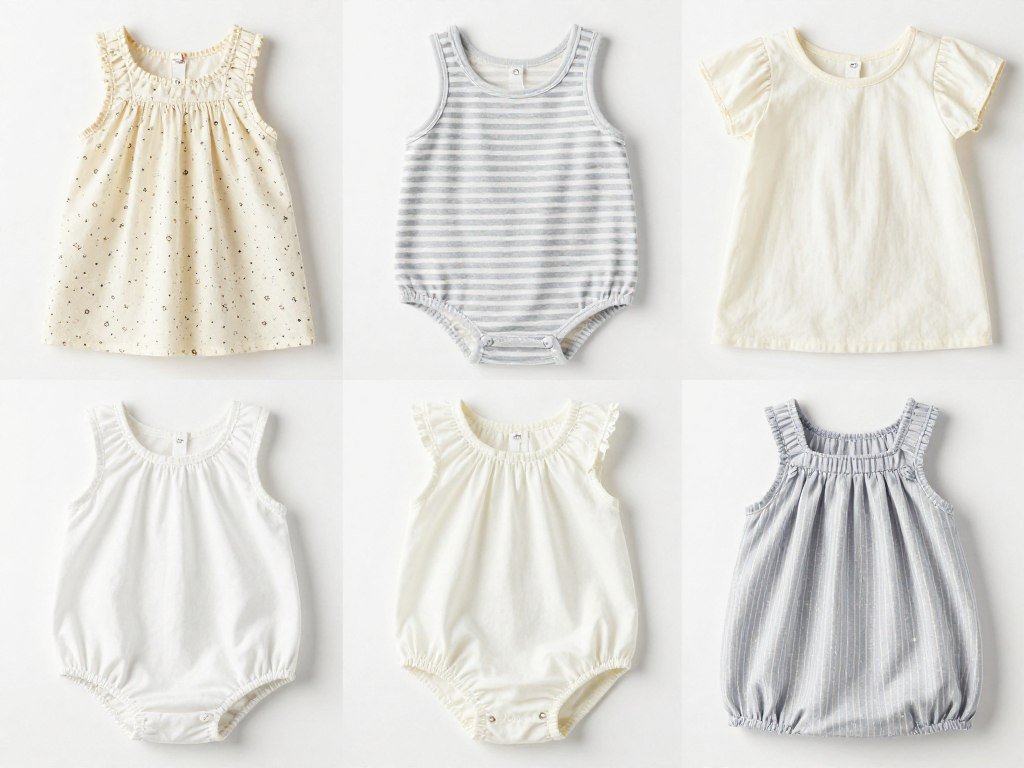 Various babydoll top styles showing different necklines and details