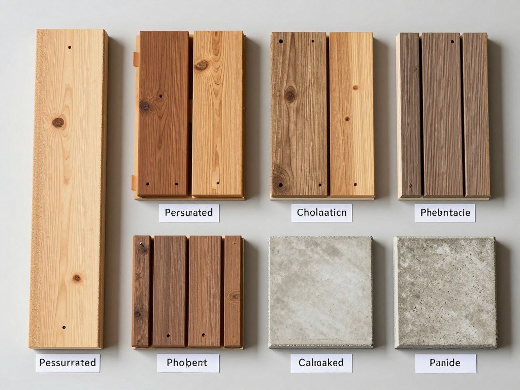 Various budget-friendly decking materials displayed side by side