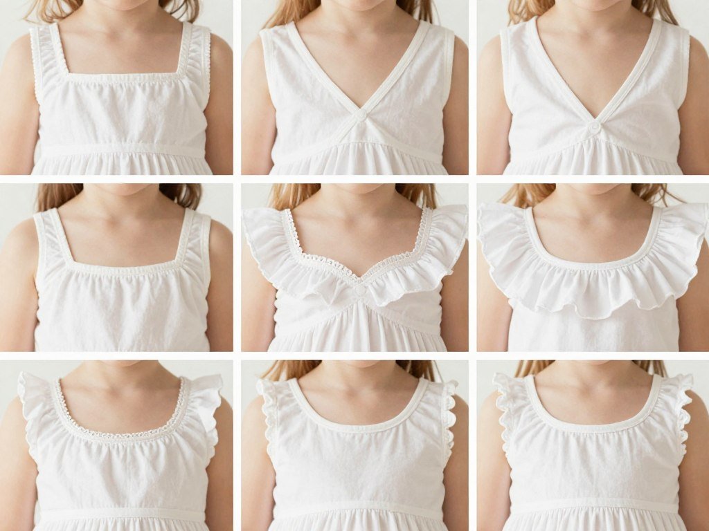 Various neckline options for babydoll tops including square neck, v-neck, and sweetheart